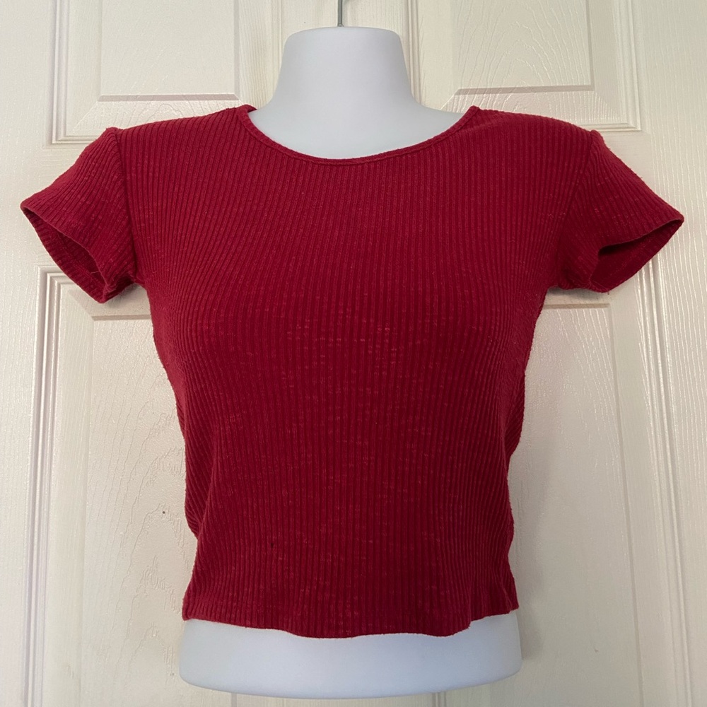 Women's Red Ribbed Top